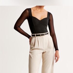 Black Bodysuit with Sheer Sleeves